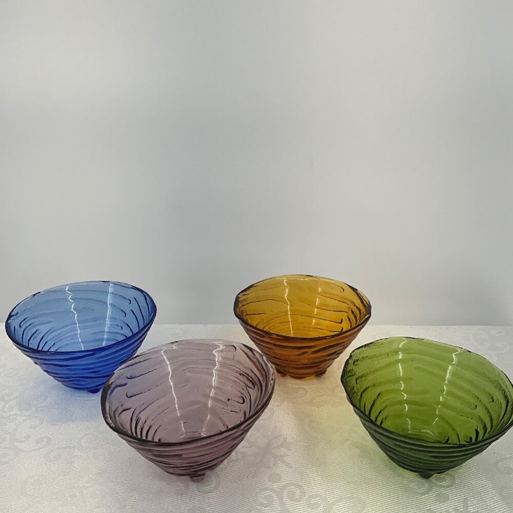 MyCo Colorful Swirl‎ Pattern Glass Bowls Footed Set/4